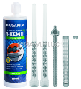 Химический клеевой анкер RAWLPLUG (РАВПЛАГ) R-KEM-II-175-SET без стирола набор с анкерными шпильками и пластиковыми гильзами для применения в бетоне и кирпиче (полиэстровая смола)