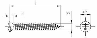 Саморез антивандальный Art. 9104 форма "C" с полупотайной головой и шлицем Spanner (Snake-eye) для листового металла самонарезающий (нержавеющая сталь A2), 4.8x25 мм SP-10